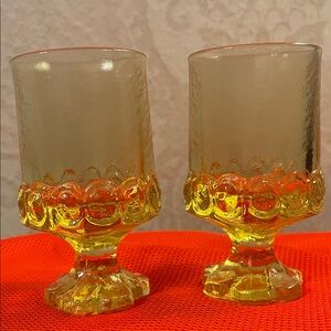 Pair Elegant Yellow Glass Goblets